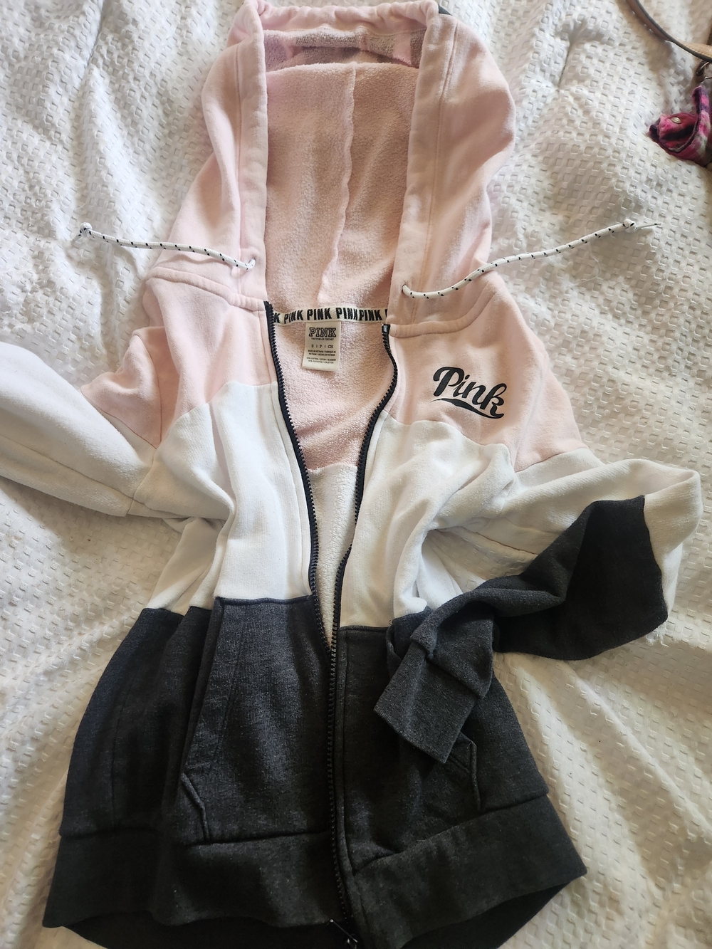 Victoria's Secret PINK Light Pink & Black Hooded Zip Sweatshirt